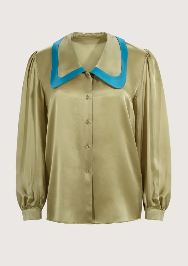 Baseball Olive Green Blouse|Flabelus New